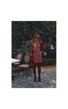 M870 Sukienka tweedowa z kieszonkami - bordowa