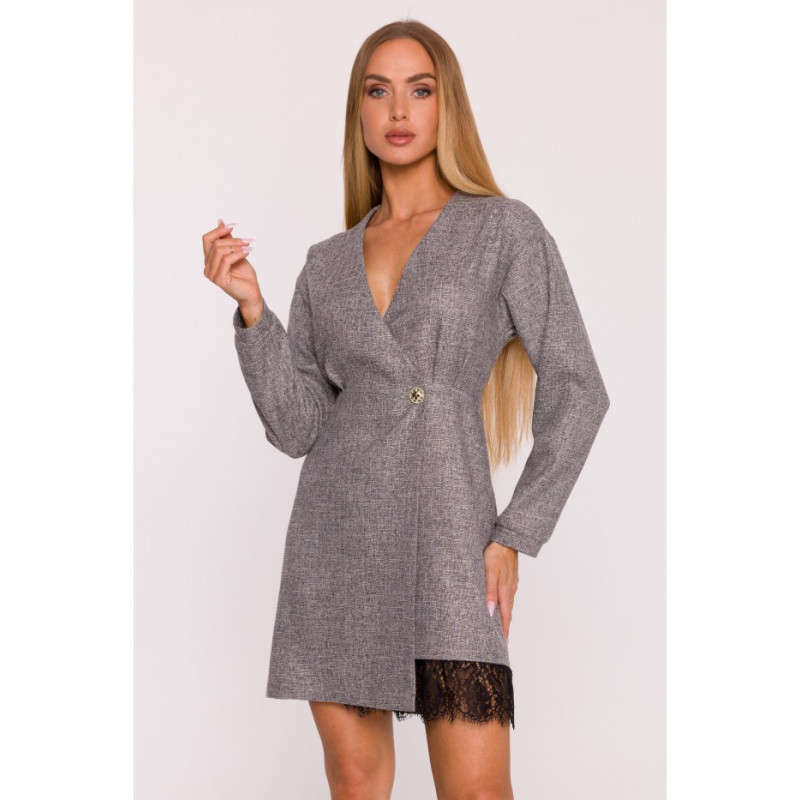 M871 Sukienka tweedowa z koronką - grafitowa