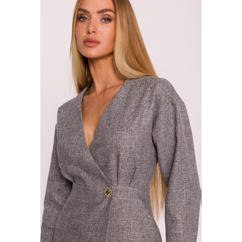 M871 Sukienka tweedowa z koronką - grafitowa