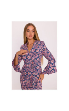 M877 Sukienka we wzór z szerokimi mankietami - model 3