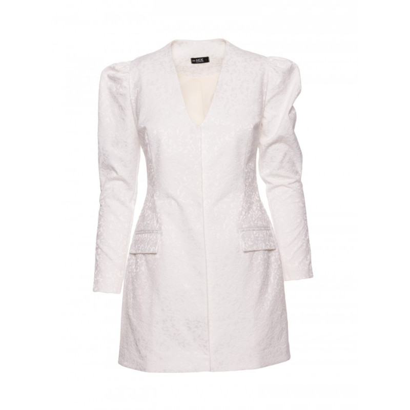 M881 Żakardowa sukienka marynarkowa - śmietankowa