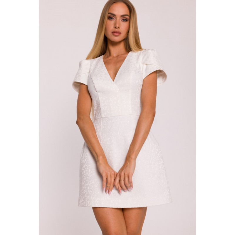 M882 Żakardowa mini sukienka - śmietankowa