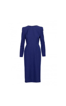 S412 Sukienka ołówkowa z ozdobnymi ramionami - niebieska
