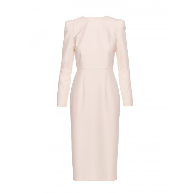 S412 Sukienka ołówkowa z ozdobnymi ramionami - kość słoniowa