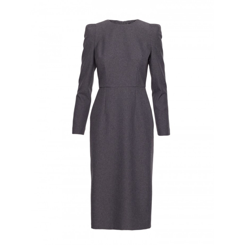 S412 Sukienka ołówkowa z ozdobnymi ramionami - szara