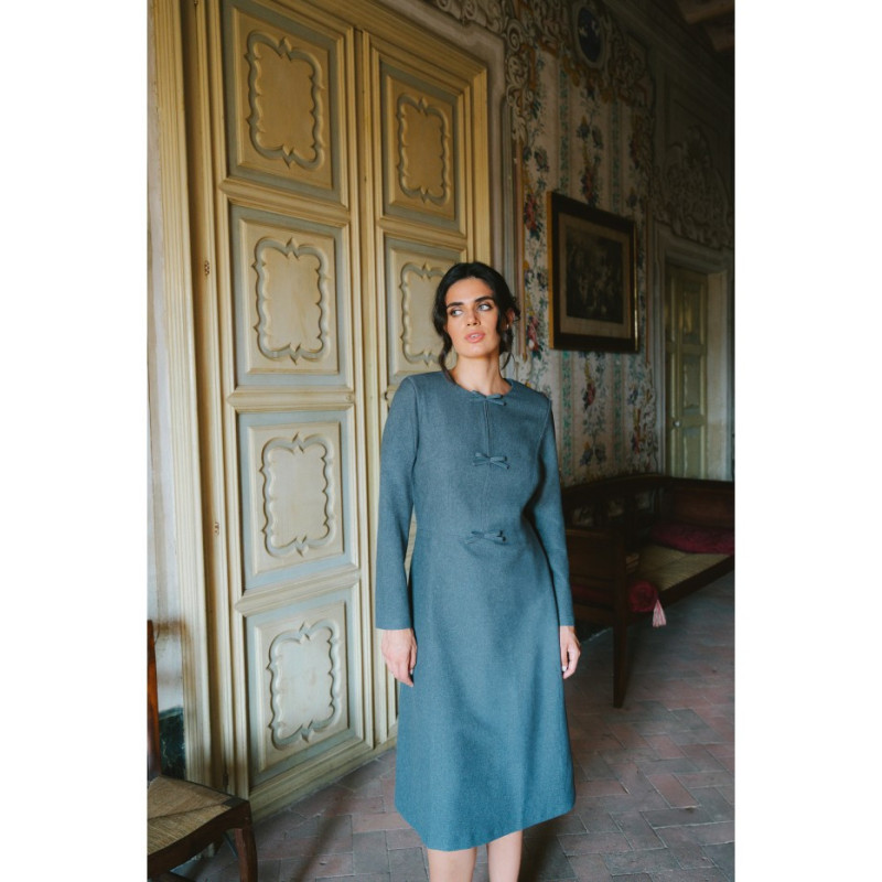 S413 Sukienka z kokardkami - szara