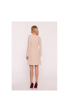 S419 Sukienka z ozdobnymi guzikami w talii - beżowa