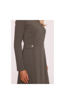 S419 Sukienka z ozdobnymi guzikami w talii - khaki