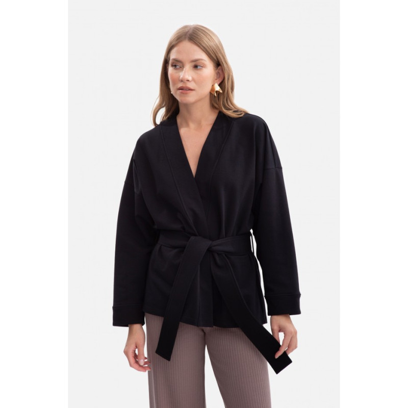 B297 Blezer narzutka z paskiem - czarny