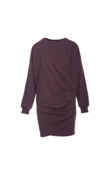 B298 Sukienka dzianinowa z zakładkami - gorzka czekolada