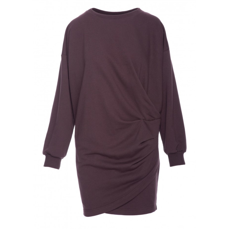 B298 Sukienka dzianinowa z zakładkami - gorzka czekolada