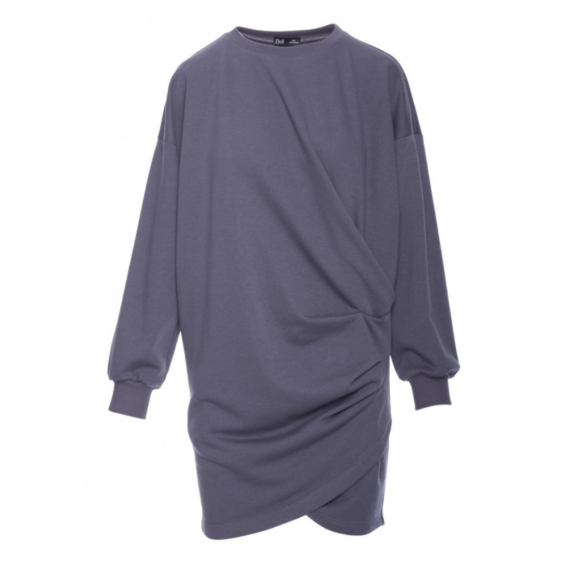 B298 Sukienka dzianinowa z zakładkami - stalowa