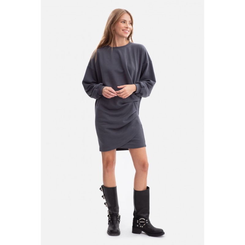 B298 Sukienka dzianinowa z zakładkami - stalowa