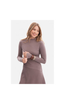 B299 Sukienka z dzianiny prążkowanej - kakaowa