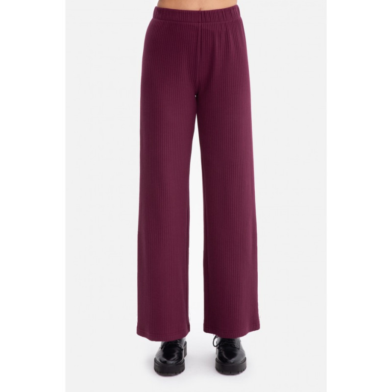 B300 Spodnie z dzianiny prążkowanej - śliwkowe