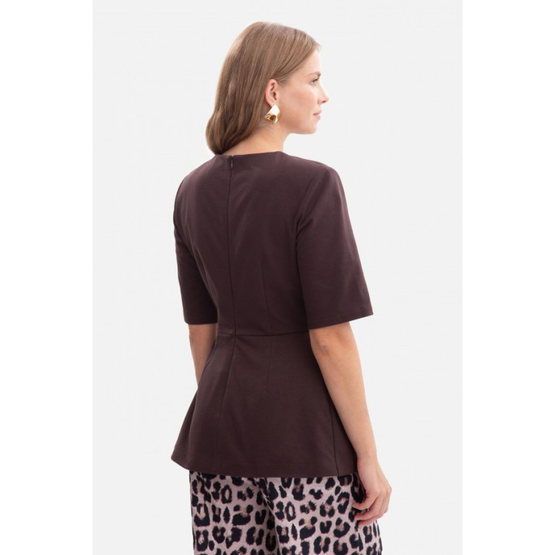 B305 Bluzka dzianinowa z baskinką - gorzka czekolada