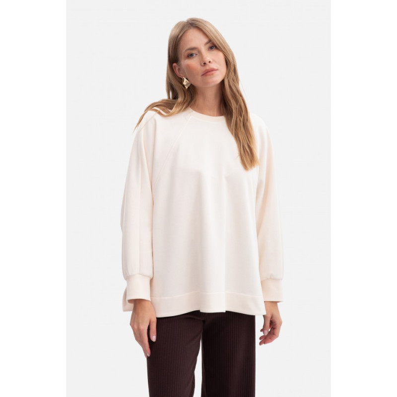 B306 Bluza oversize z rozcięciami - waniliowa