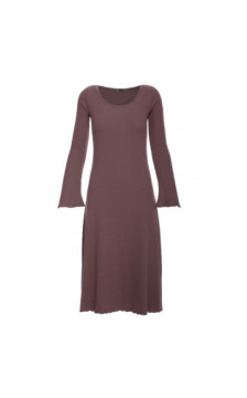 B308 Sukienka midi z dzianiny prążkowanej z dekoltem - brązowa