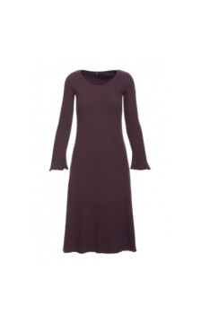 B308 Sukienka midi z dzianiny prążkowanej z dekoltem - gorzka czekolada