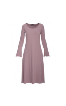 B308 Sukienka midi z dzianiny prążkowanej z dekoltem - kakaowa