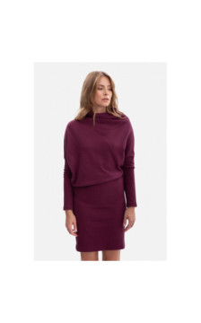 B309 Sukienka bluzowana z dzianiny prążkowanej - śliwkowa