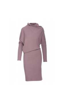 B309 Sukienka bluzowana z dzianiny prążkowanej - kakaowa