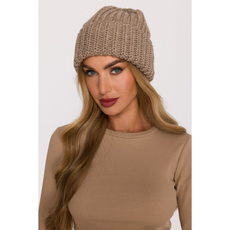 M895 Czapka splot prążkowany - beżowa
