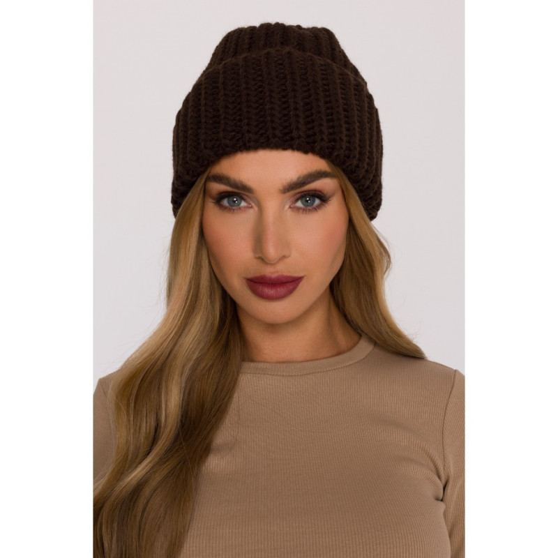 M895 Czapka splot prążkowany - brązowa