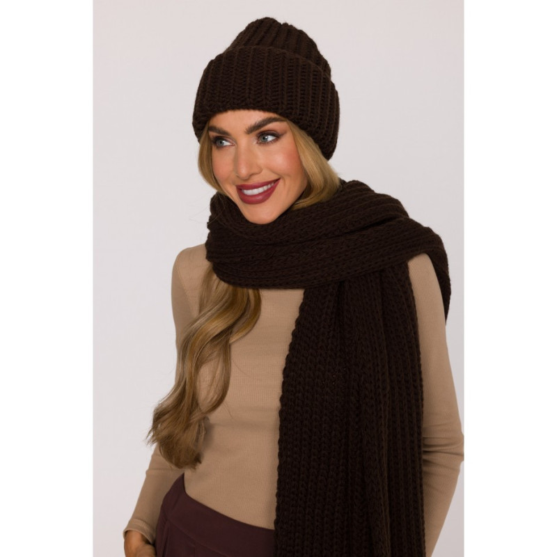 M896 Szal splot prążkowany - brązowy