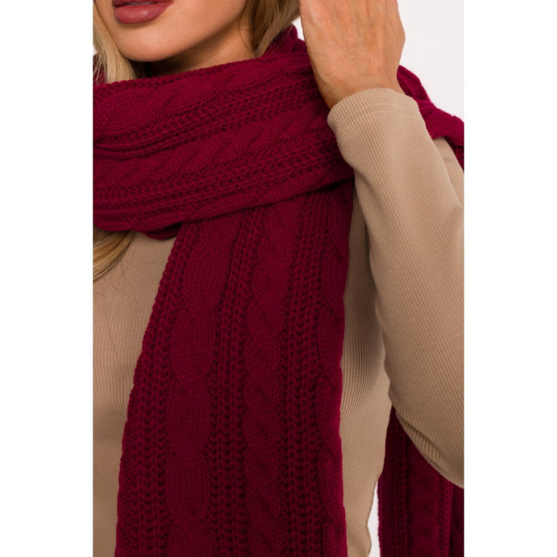 M898 Szal splot warkocz - bordowy