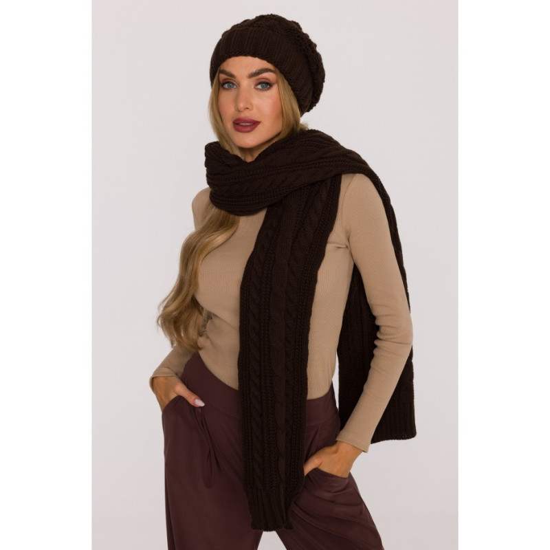 M898 Szal splot warkocz - brązowy