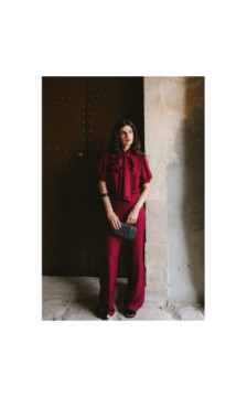 S421 Kombinezon z wiązaną kokardą - bordowy