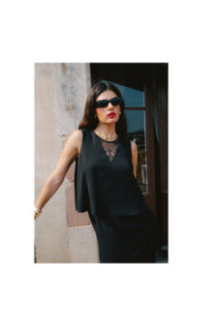 S422 Sukienka ze wstawką z koronki - czarna