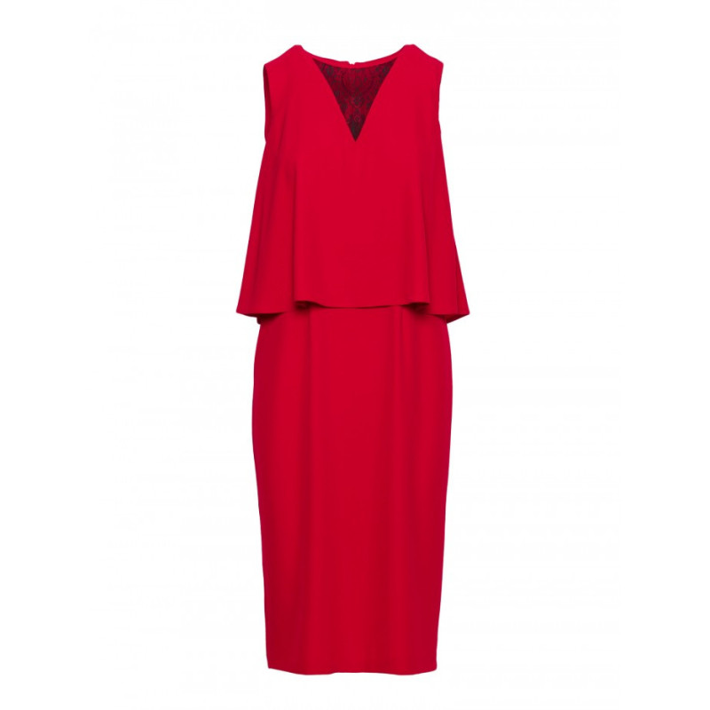 S422 Sukienka ze wstawką z koronki - czerwona