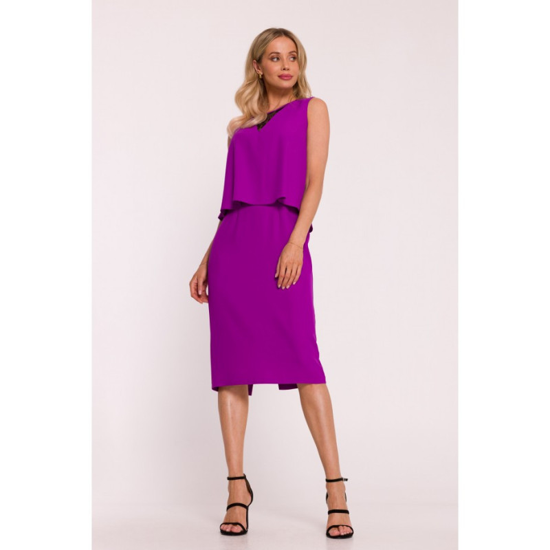 S422 Sukienka ze wstawką z koronki - lawendowa