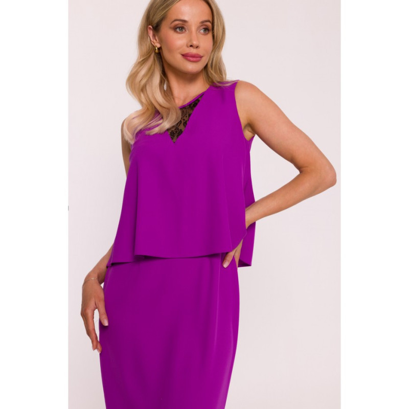 S422 Sukienka ze wstawką z koronki - lawendowa