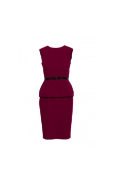 S427 Sukienka ołówkowa z baskinką - bordowa