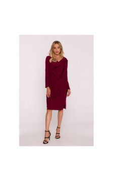 S428 Sukienka z drapowanym dekoltem - bordowa