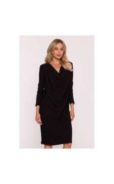 S428 Sukienka z drapowanym dekoltem - czarna