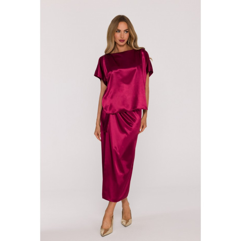 M887 Sukienka z wiązaniem - bordowa