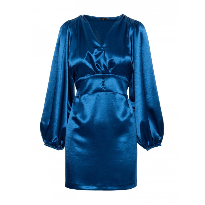 M888 Sukienka mini z bufiastymi rękawami - morska