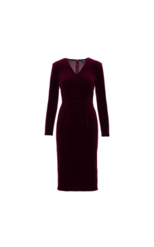M889 Sukienka welurowa z dekoltem - bordowa