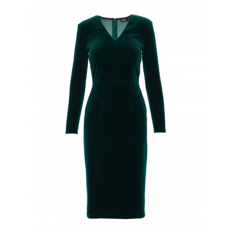 M889 Sukienka welurowa z dekoltem - zielona