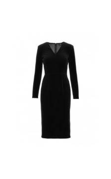 M889 Sukienka welurowa z dekoltem - czarna