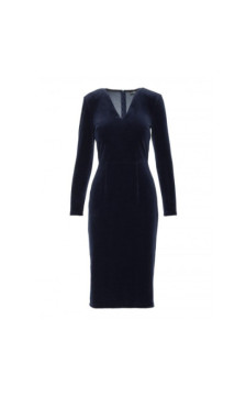 M889 Sukienka welurowa z dekoltem - granatowa