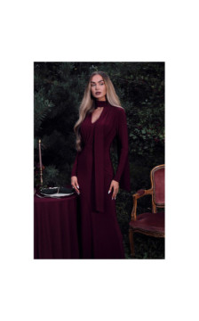 M891 Sukienka maxi z szarfą - bordowa