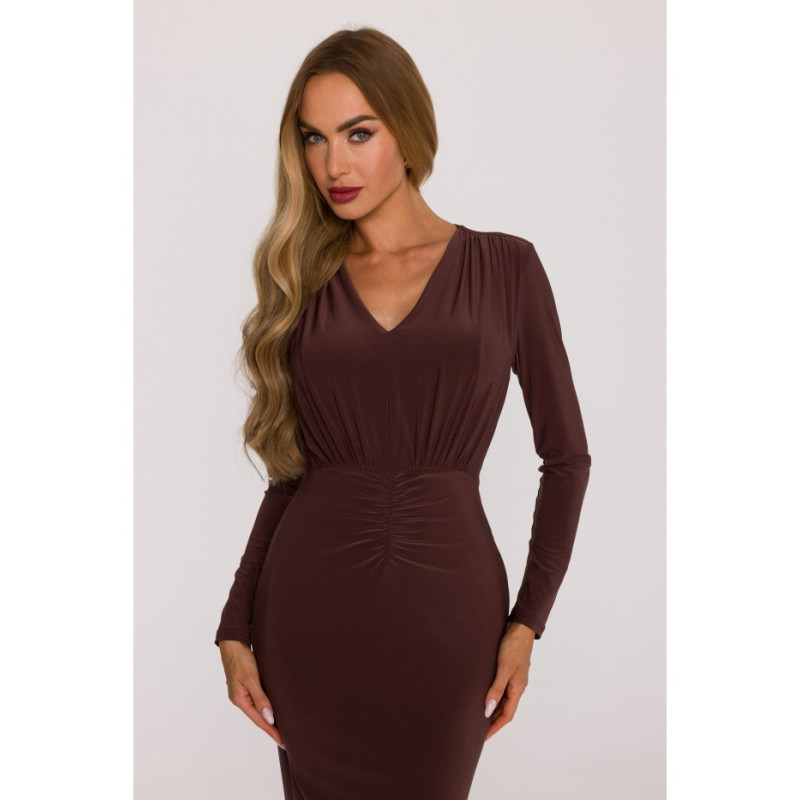 M891 Sukienka maxi z szarfą - brązowa