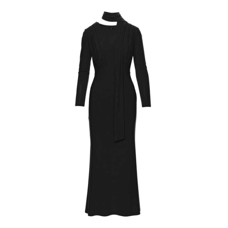 M891 Sukienka maxi z szarfą - czarna