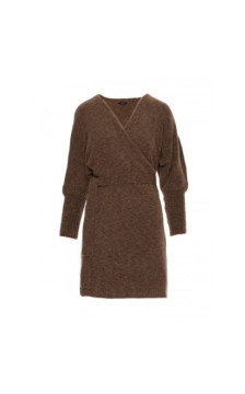 M631 Sukienka swetrowa kopertowa z wiązaniem - karmelowa