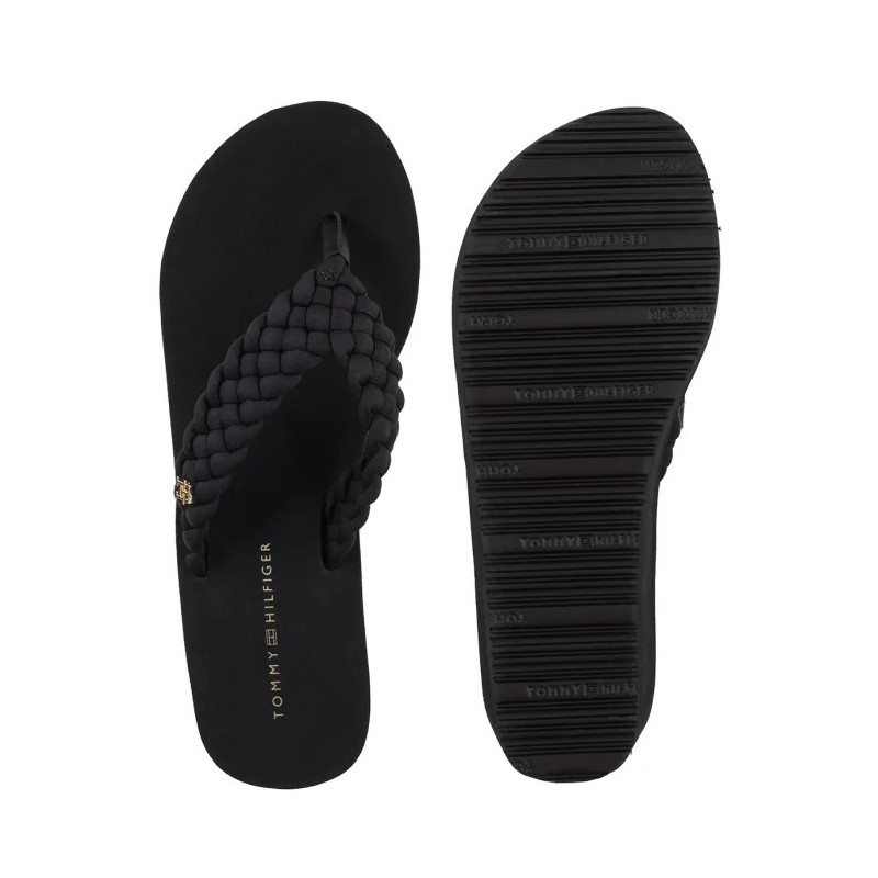Tommy Hilfiger TH Wedge Braided Summer Sandal Black FW0FW09198 BDS (TH1441-b) shoes